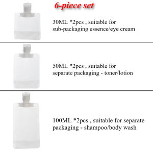 6Pcs Thickened Portable Travel Refill Pouches Waterproof Labels Included Shampoo Lotion Cosmetic Bag Business Trip Toiletry Kit