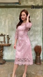 PrincessAngel รุ่น A802 ชุดเดรสทรงเอไปงาน เนื้อผ้าลูกไม้ปักและปักเลื่อมกริตเตอร์ ผ้าลายใหม่สวยหรู มีไซส์สาวอวบ M-4XL