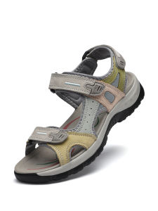 CECD Summer Womens Genuine Leather Soft Bottom Breathable Sandals Outdoor Casual Sports Beach Shoes Youth round Toe Flat Heel