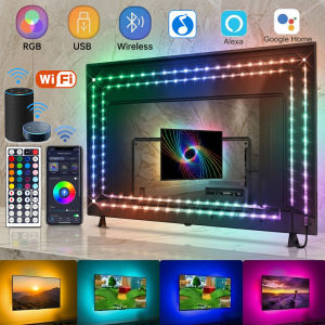 WiFi Bluetooth RGB Led Strip Lights Usb 5V for TV Smart Tape Light Remote Voice Control 5V Flexible Adhesive 18 Leds Light Strip