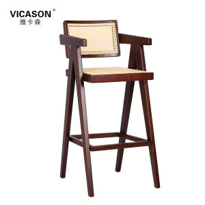 Bar Scandinavian Rattan Solid Wood Chair Backrest High Chair Island Taichung Ancient For Home Kitchen Front Bar Stool 75cm