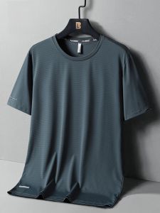 ROMON | Lormen Mens Ice Silk Short Sleeve T-Shirt Summer Thin Round Neck Mesh Quick Dry Large Size Sports Youth Fashion Breathable