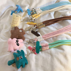 Cute Three-Dimensional Cartoon Pink Killer Rabbit Doll Rotate Long Shoelace Applicable Phone Case DIY Mobile Phone Accessories CCD Camera Polaroid Ornaments Crossbody Nylon Cross Body Lanyard Portable Halterneck Cute Female