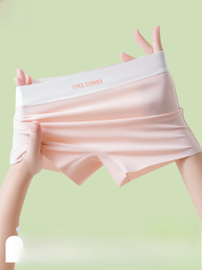 MiiOW | MiiOW Ice Silk Womens Underwear Safety Pants Two-In-One Antibacterial Full Cotton Crotch Seamless No Butt Pinching Flat Angle Shorts