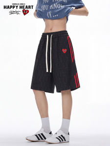 CHARLES JANGS HAPPY HEART | Heart Pattern American Plaid Summer Thin Comfortable Five-Panel Short