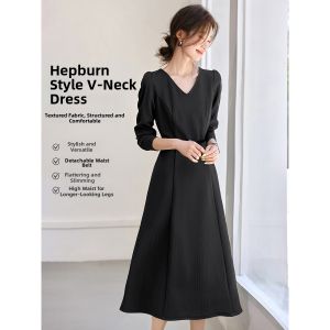 MOHANYIMEI | Retro Hepburn Style Versatile Slimming Belted Dress