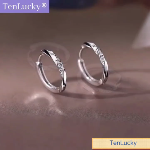 TenLucky 925 Sterling Silver Needle Earrings for Women Zircon Hoop Earrings Classic Fashion Earrings Female Jewelry Gift