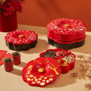 New year candy plate with lid new year fruit plate living room for home plastic snacks dried fruit storage box
