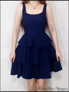 LC Zoey 3 Layered Sleeveless Casual Formal Dress Trendy Classy Square Neck Vintage Dress for Special Events Bark Crepe Fabric Stretchable Comfortable OOTD - Womenswear