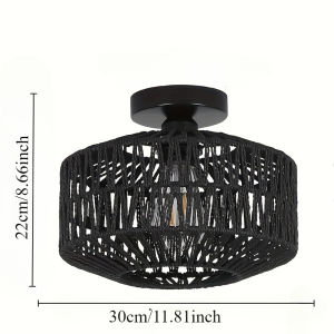 JOYINLED Handcrafted Rattan Bohemian Ceiling Light - Rustic Farmhouse Charm Easy Mount Ideal- Light Bulb Not Included
