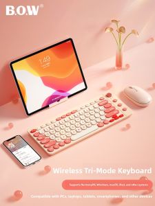 B．O．W | BOW Dual Mode Wireless Bluetooth Keyboard Mouse Set For Huawei Notebook Tablet Apple iPad Compatible Non Mechanical Keyboard