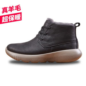 RBBUV Mens Snow Boots Leather Fur Integrated Fleece Lined Thick Casual Warm Cotton Shoes Short round Toe Low Heel Rubber Sole