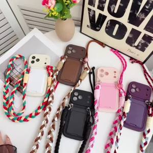 Fashion Braided Lanyard Case For iPhone 18 Pro Max 17 14 12 13 15 16 Wallet Card Holder Shockproof Crossbody Cord Strap Cover