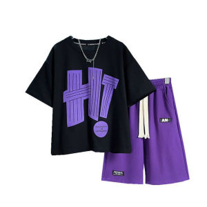 Cool Cotton Boys Summer Outfit Set Short Sleeve Sportswear Stylish Kids Clothing Two Piece Set Breathable Machine Washable