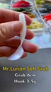Mr.Lurion 30pcs 6cm Fishing Grub 3.5g Jig Head Hook Fishing Lure Kit Soft Plastic Silicone Worm Maggot Crank Sinking Bait Isca