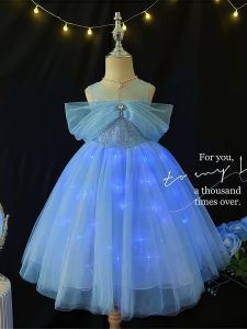 Girl Princess Elsa Dress Summer Will Shine Aisha Formal Dress Kids Western Style Sleeveless Puffy Mesh Skirt