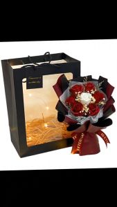 Soap Rose Flower Bouquet (7 Stalks Soap Rose Mix With Dry Flower Bouquet with paper bag +LED Light )-happy birthday/anniversary/apologize/event/memory