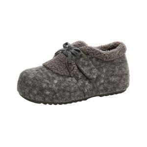 Josiny | Warm Furry Closed Toe Slippers with Bow Gray