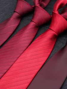 เนคไทแต่งงานผู้ชาย ผู้หญิง สลิม ซิป ธุรกิจ ลายทาง เนคไท สีแดงเข้ม สี Marital Life Accessories ทันสมัย สไตล์ธุรกิจ