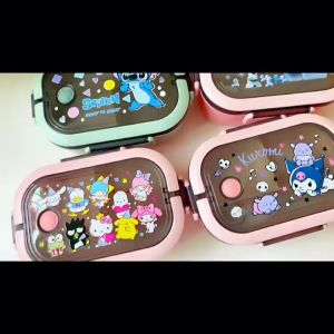 1400ML Sanrio Kuromi Melody Kitty Cartoon large capacity Divided Lunch Box with tableware cutlery HANDLE