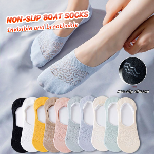 MaxPlus Lace Breathable Womens Invisible Non-Slip Boat Socks Ice Silk Cotton Soles Boat Socks