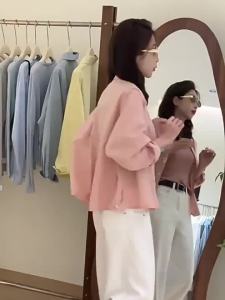 XUNYI | Áo Sơ Mi Dài Tay Mỏng Chống Nắng Màu Hồng