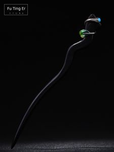 Handcrafted Pure Silver Snake-Shape Turban Pin Womens Ancient Chinese Style Hairpin Valentines Day Gift Original Design