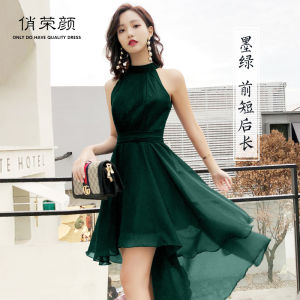 Chic Hanging Neck Short Evening Dress Womens New 2025 Ball Gown Elegant Ladylike Fairy Tale Style Mini Dress Korean Style