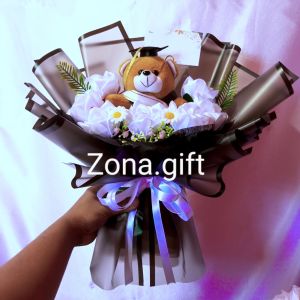 FREE NAMA BUKET WISUDA BONEKA BUNGA SATIN/ KADO ULANG TAHUN SIZE L