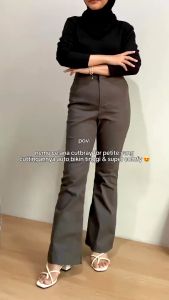 ELLEANO | Ara Pants - Flare Pants - Celana Cutbray Petite - Petite Pants - Celana Panjang Highwaist