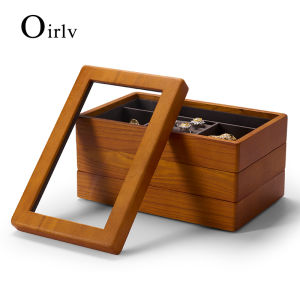 Oirlv Wooden Stackable Jewelry Necklace Earrings Rings Bracelet Storage Organizers Case Multifunctional Vintage Jewelry Packing Box Tray With Cover X028