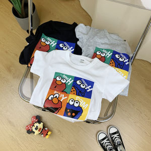 Summer New Mens Cotton T-shirt Short Sleeve round Neck Cartoon Cute Versatile Kids Clothing Casual Breathable Sweat Absorbent