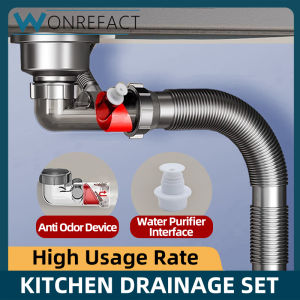 Kitchen Sink Drain Pipe Fittings Single Slot Drain Pipe Full Set Of Dishwashing Sink Drainers Anti Odor Tee Way Device