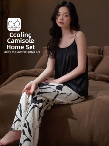 LEZIMENG | Cooling Padded Silky Chemise Sleepwear Set