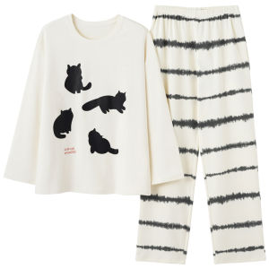 Bộ đồ ngủ đôi MiiOW bằng cotton dài tay quần dài thoải mái