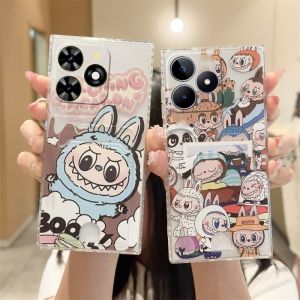 เคสโทรศัพท์ Samsung Galaxy S25 S24 S23 FE Ultra + Plus 5G เคส ปลอกดีไซน์ใหม่น่ารักการ์ตูน Labubu ผู้ถือบัตรเลนส์ป้องกันซิลิโคนนุ่ม
