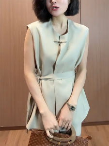 QINGNAER | Lightly Sophisticated Women Career Style Plus Size Sleeveless Belted Drapy Blouse