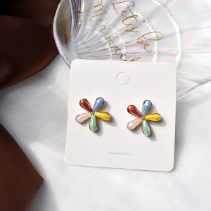 Colorful Gentle Floral Womens Earrings Fashionable Personality Simple Popular Hoop Ear Jewelry Accessory Korean Style Alloy