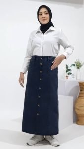 Rok Kancing Jeans Wanita Ukuran L-XL-XXL