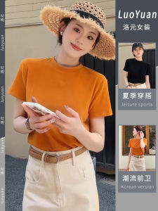 Áo Thun Nữ Tay Ngắn Màu Trơn Phong Cách Hàn Quốc Mùa Hè Thường Ngày Cổ Tròn Dài Vừa Phải Chất Liệu Polyester Giản Dị Thanh Lịch