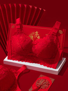 Red Underwear Ladies Large Chest Appear Small Ultra-Thin Anti-Sagging Bra No Steel Ring plus Size Bra Snake Year Breathable Thin Cup Womens Underwear