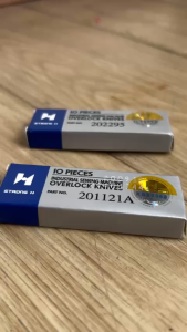 Dao trên 201121A và dao dưới 202295 dùng cho máy vắt sổ Pegasus jack sirubar bruce... nhãn hiệu Strong H