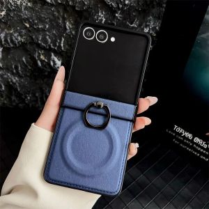Ốp Điện Thoại Samsung Z Flip Series - Flip6 Flip5 Flip4 Flip7 5G Bằng Da PU Xoay 360 Độ Có Vòng Từ Tính Chống Sốc Chống Xước