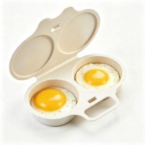 Aitemay lò vi sóng đôi Máy luộc trứng 2 phút nhanh chóng poacher không dính kép khoang hấp chịu nhiệt PP máy làm bữa sáng 23cm màu xám màu be