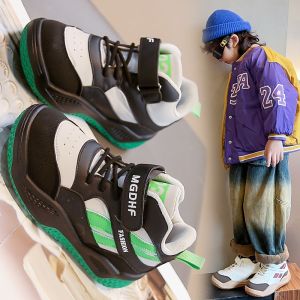 Boys High Top Casual Shoes Girls Leather Surface Velcro Childrens Sports Shoes Trendy Brand Kids Footwear Autumn New Arrival