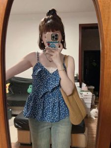 Áo Vest Không Tay Cổ Chữ V Rộng Rãi Màu Xanh Hoa Ngọt Ngào Cỡ Lớn Mùa Hè 2024 Áo Vest Nữ Đi Làm Thường Ngày Chất Liệu Khác