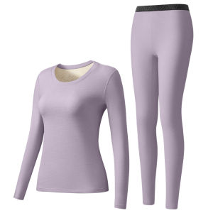 CarbinKoneer | Warm Fleece Lined Thickened Womens Thermal Underwear Set CarbinKoneer Sporty Style Base Layer Clothes Polyester Fiber