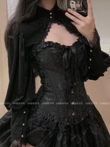 Áo Len Cổ Cao Lolita Halloween Màu Trơn Viền Ren Phong Cách Cung Đình Tối Giản Đa Năng Trang Phục Mùa Thu Áo Khoác Ngoài