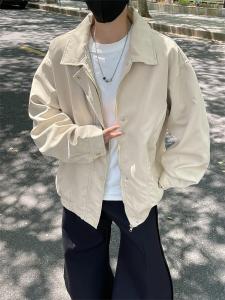 แจ็คเก็ตบินแบบอเมริกันสำหรับผู้ชาย สไตล์สตรีท ทรงหลวม แขนยาว ปกโปโล สไตล์ฤดูใบไม้ผลิและฤดูใบไม้ร่วง