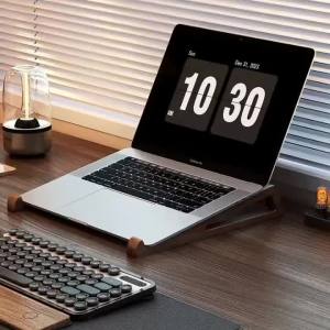 1 Pair Upgraded Wooden Laptop Riser Portable Multifunctional Desk Reading Stand Wide Base for Stable Support Fits Laptops